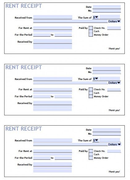 Download Printable Rent Receipt Templates PDF