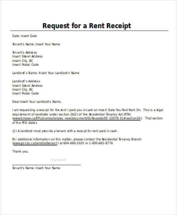 Rent Receipt Word Sample 7 Examples in Word PDF