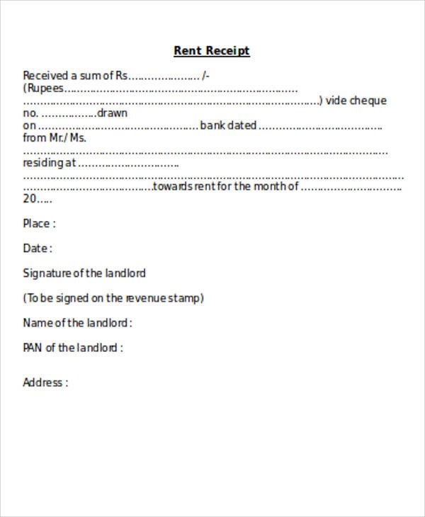 Rent Receipt Word Sample 7 Examples in Word PDF