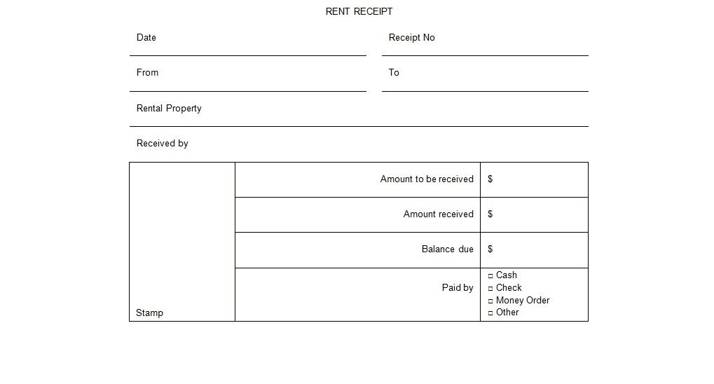 Rental Receipt Form Template Excel Tmp