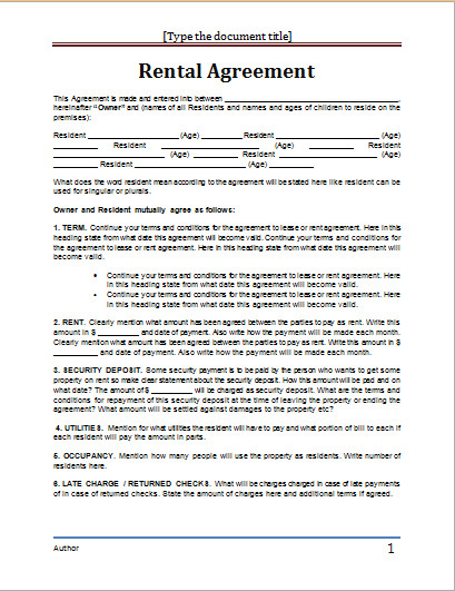 MS Word Rental Agreement Template