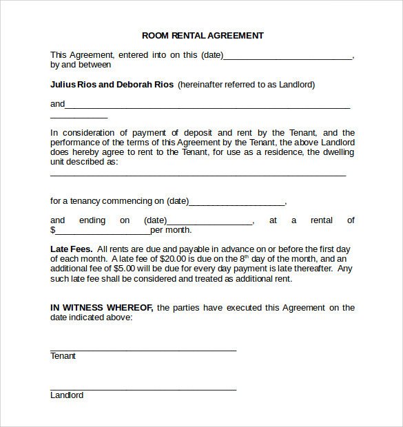 Room Rental Agreement 18 Download Free Documents in PDF