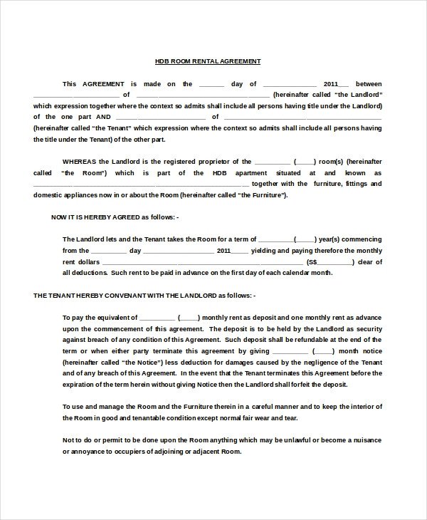 Room Rental Agreement Template 12 Free Word PDF Free