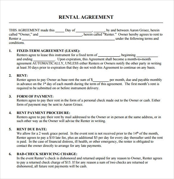 Sample Blank Rental Agreement 8 Free Documents in PDF