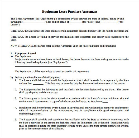 Sample Equipment Rental Agreement Template 15 Free