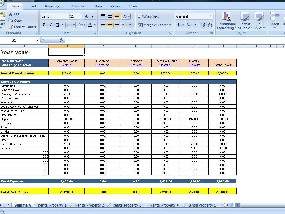 Landlord Rental In e and Expenses Tracking Spreadsheet