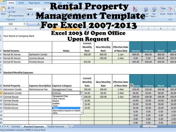 Rental In e and Expense Excel Spreadsheet Property