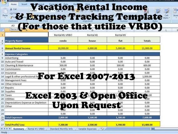 Vacation Rental In e and Expense Tracking Template Short