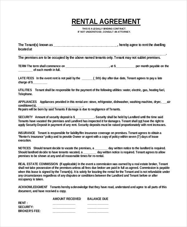 44 Simple Rental Agreement Templates PDF Word