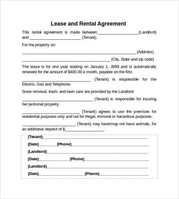 Sample Rental Lease Agreement 9 Free Documents in PDF Word