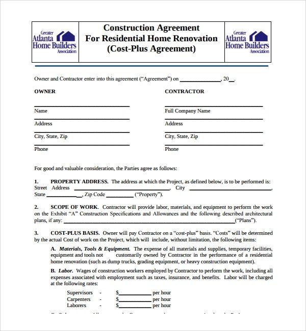 19 Construction Agreement Templates Word PDF Pages