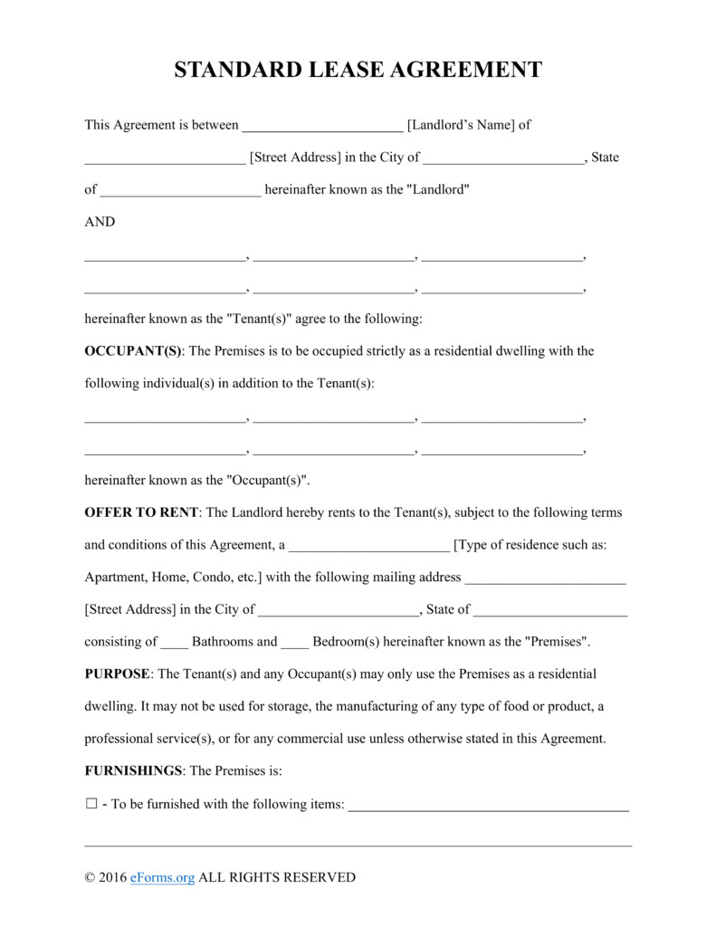 Lease agreement forms