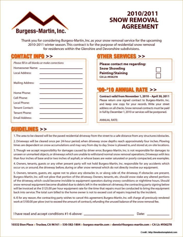 Snow Removal Contract Forms Form Resume Examples