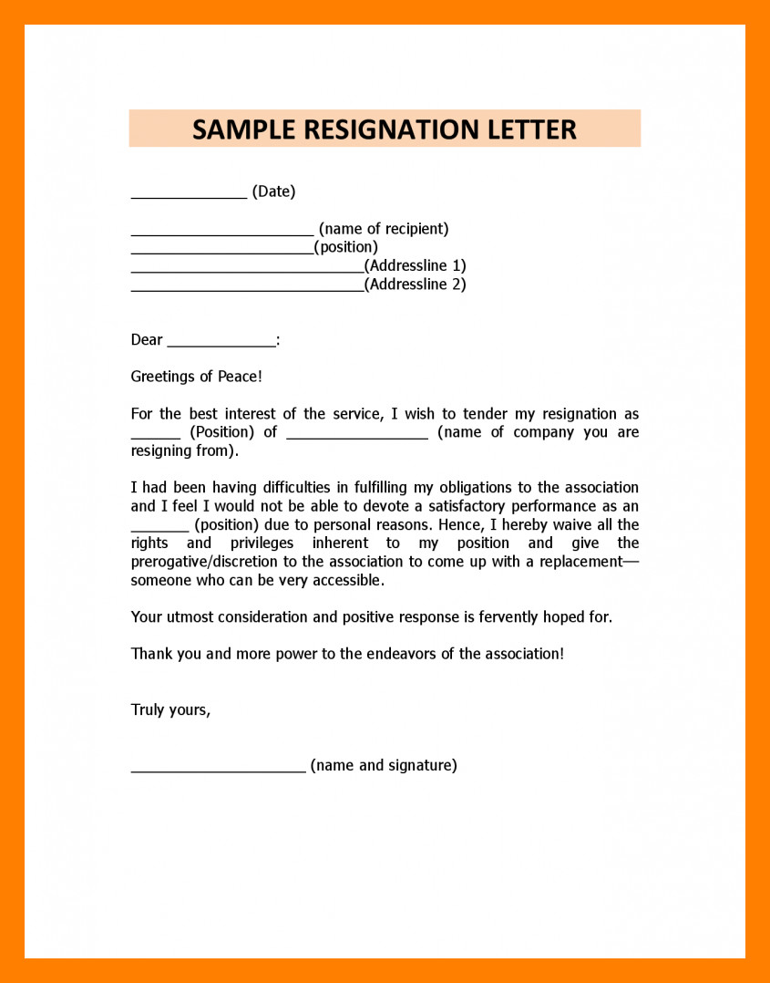 5 immediate resignation letter due to personal reasons