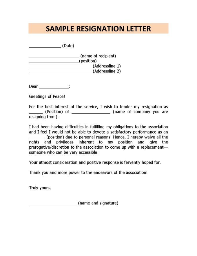 76 Sample Resignation Letter Due To Illness Resignation