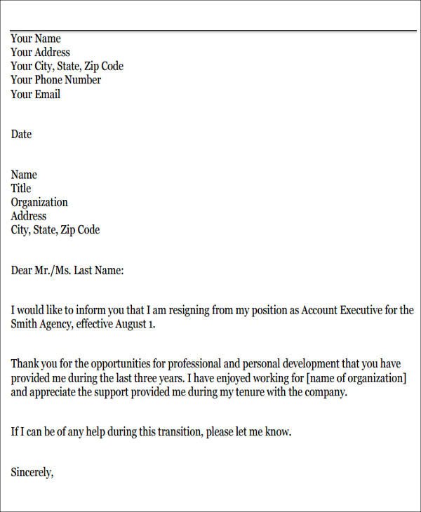 8 Sample Resignation Letters for Personal Reasons DOC PDF