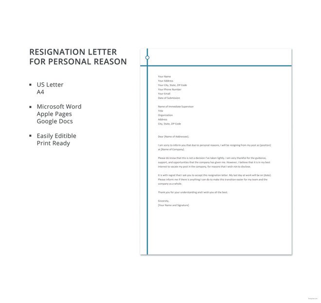 Job Resignation Letter For Personal Reasons New 5