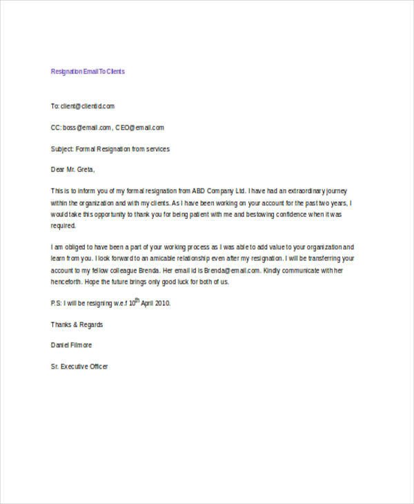 21 Resignation Email Examples DOC