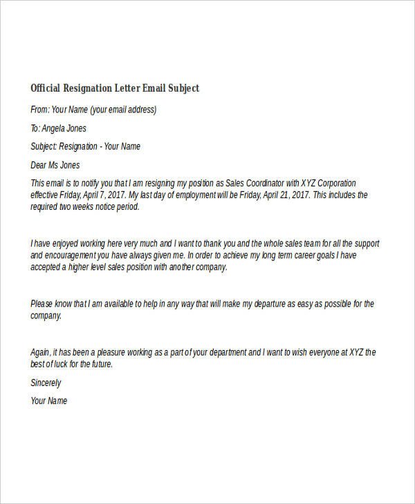 40 Resignation Letter Example