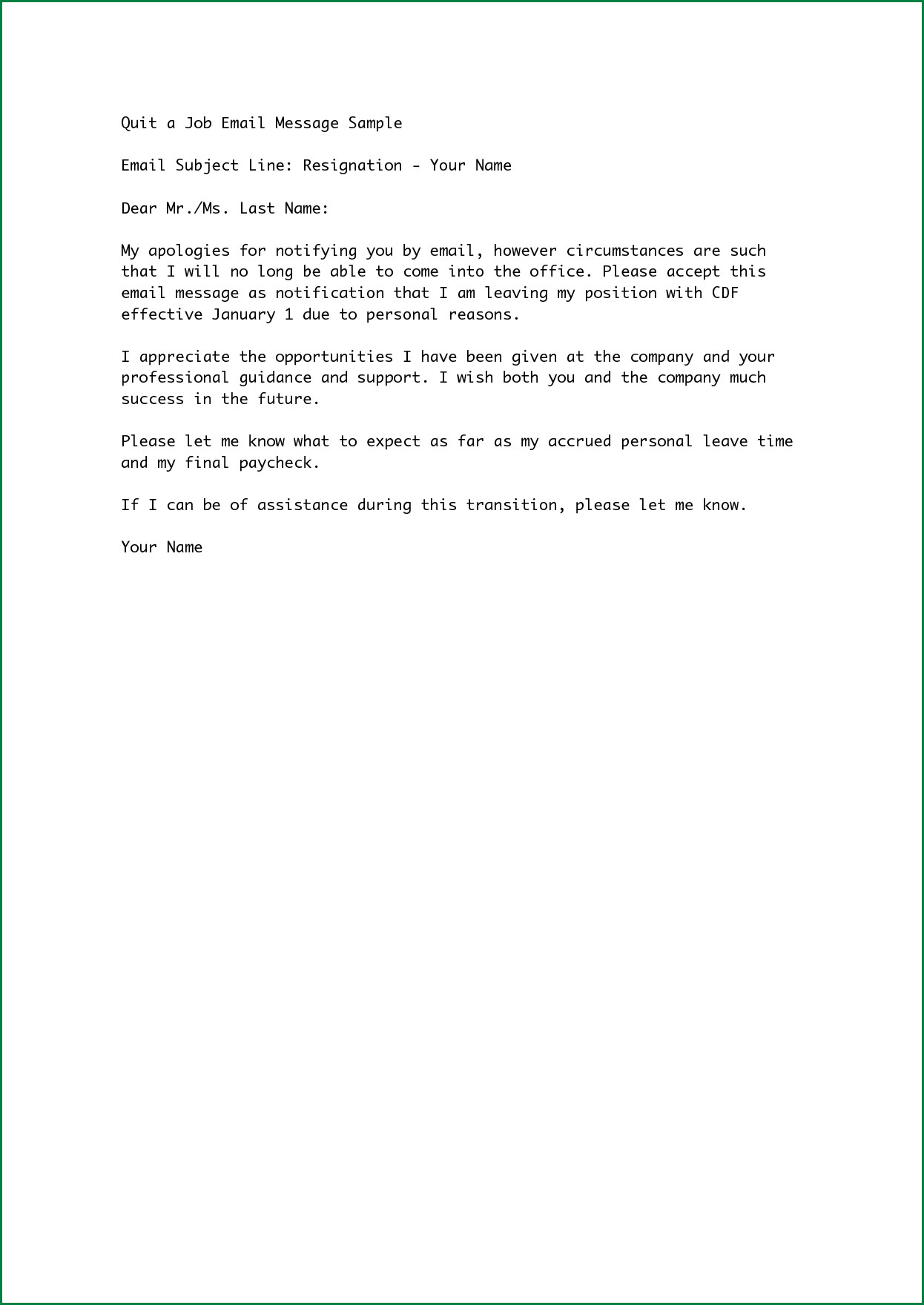 Subject For Resignation Letter Cover letter samples