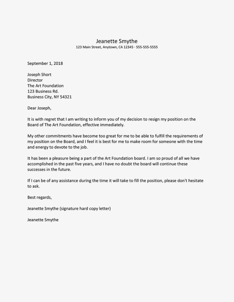 Auditor Resignation Letter Sample