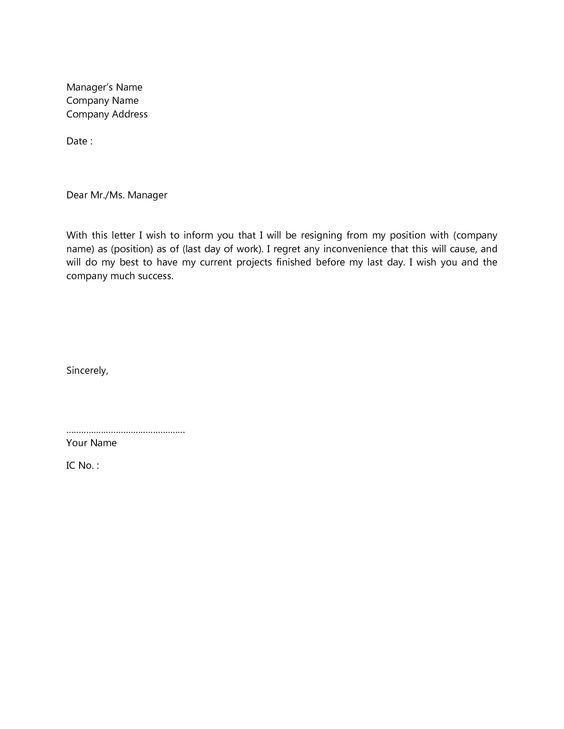 letters of resignation 2 weeks notice Google Search