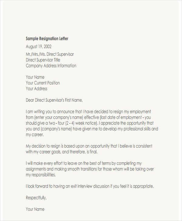 4 Resignation Letter with Regret Template 5 Free Word