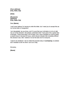 Resignation Letter with Regret