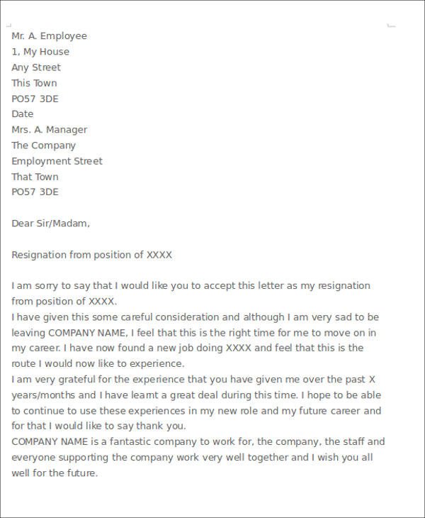 Sample Resignation Letter with Regret 6 Examples in PDF