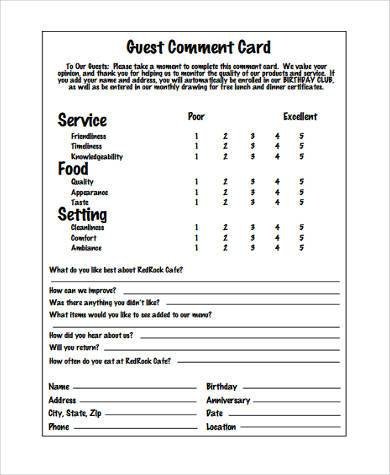 Sample Restaurant Feedback Forms 7 Free Documents in