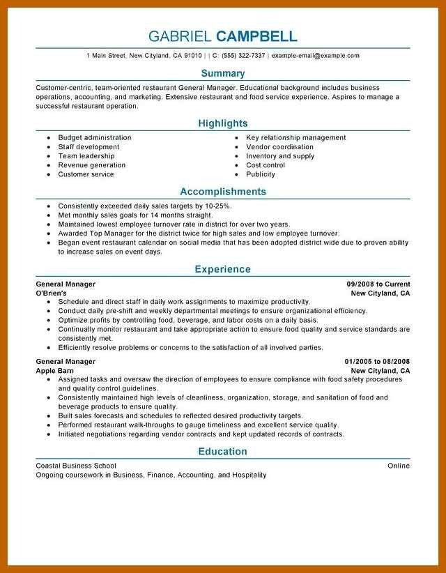 3 4 restaurant manager resume examples