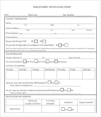 Employee Application Form 9 Free Word PDF Documents