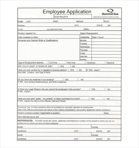 Restaurant Job Application Template