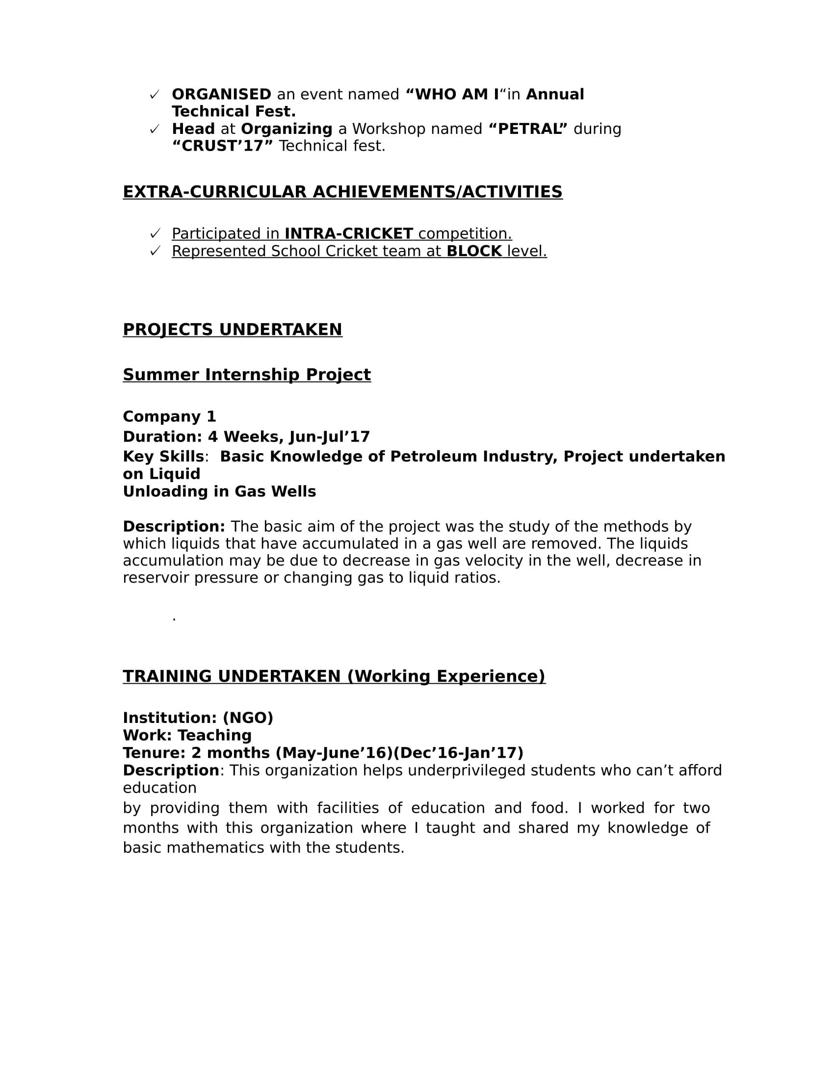32 Resume Templates For Freshers Download Free Word Format