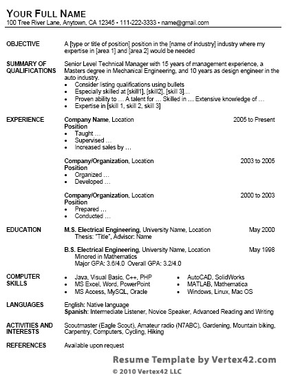Free Resume Template for Microsoft Word