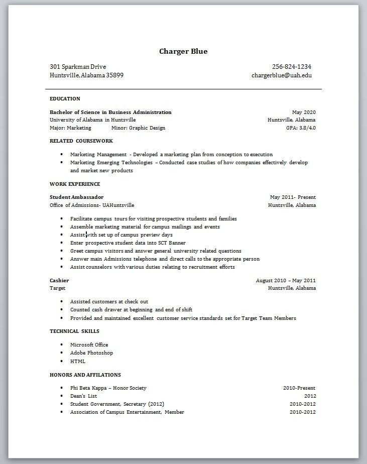 College Students Resume With No Experience