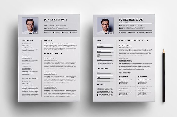 Professional two page resume set Resume Templates