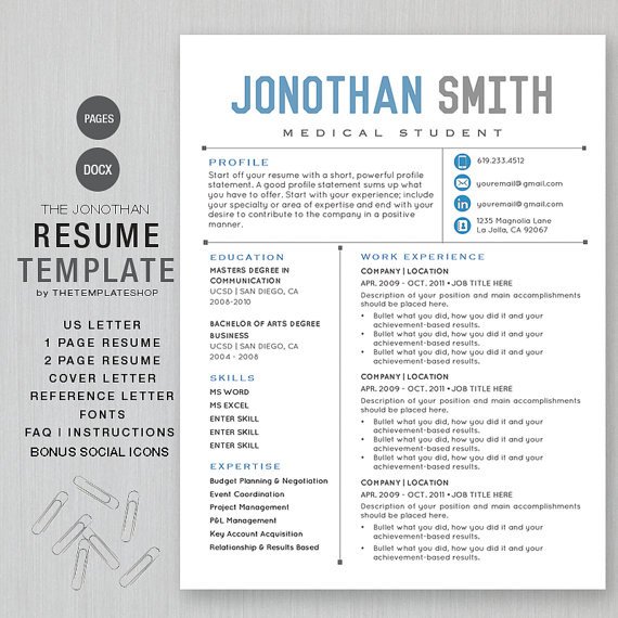 Resume Template CV Template for Word Printable social