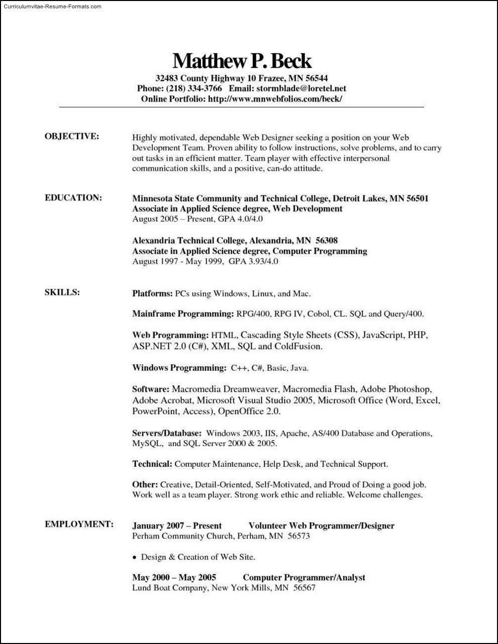 College Resume Template For Microsoft Word 2007 Free