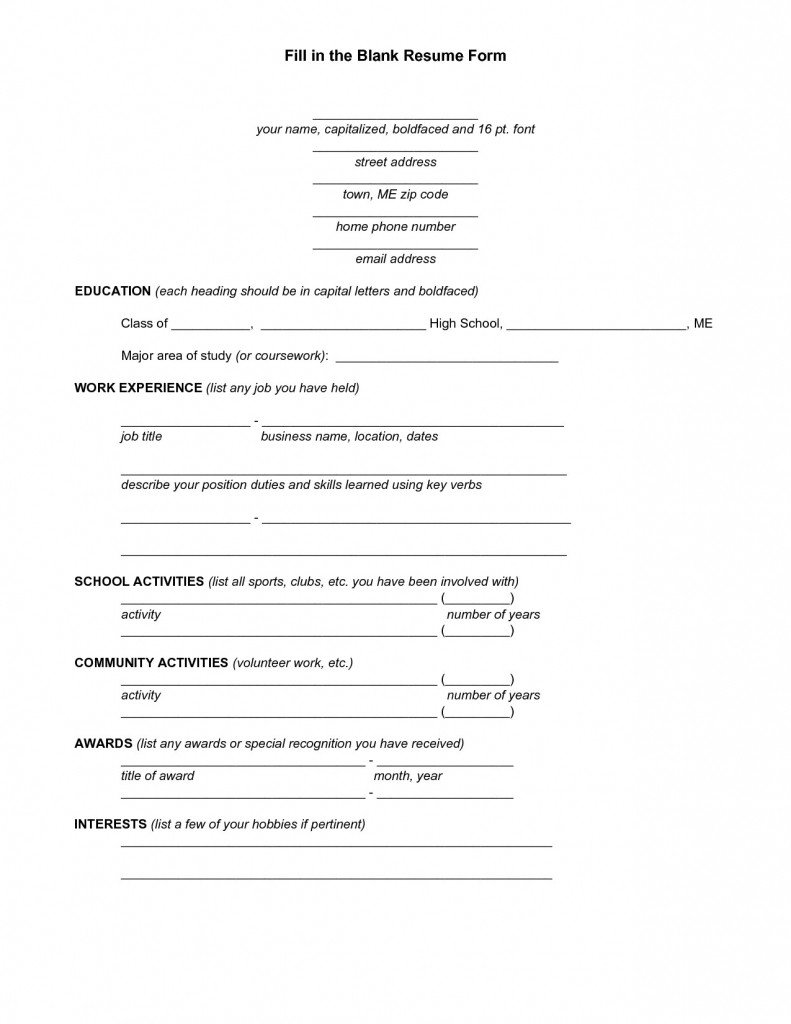 Free Printable Fill In The Blank Resume Templates