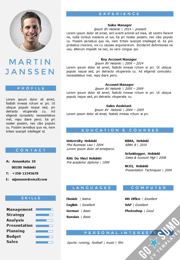 CV Resume Template Helsinki cx pptx GoSumo