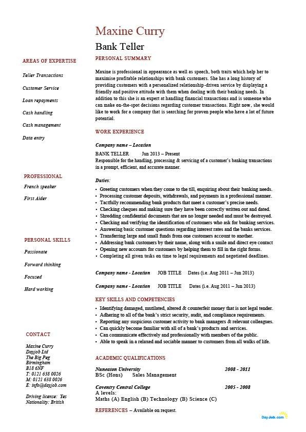Bank teller resume example sample template job