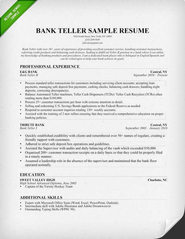 Bank Teller Resume Sample & Writing Tips