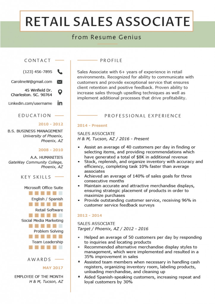 Resume Examples For Retail No Experience Resumes