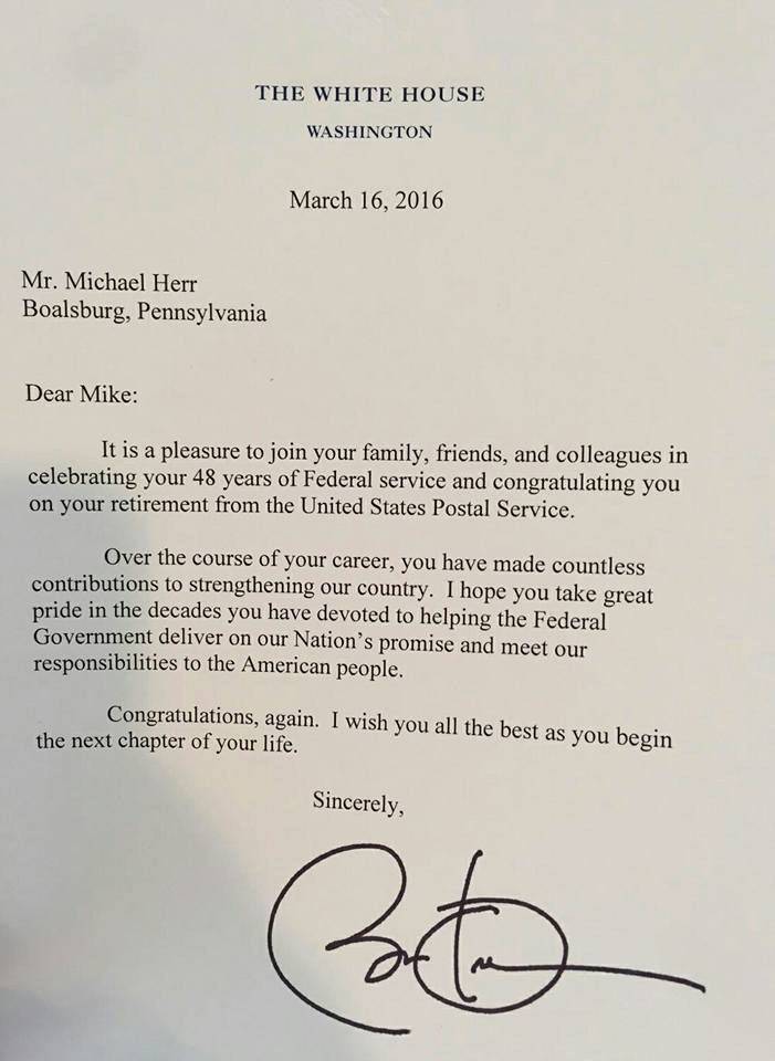 Retirement Letter From President Obama