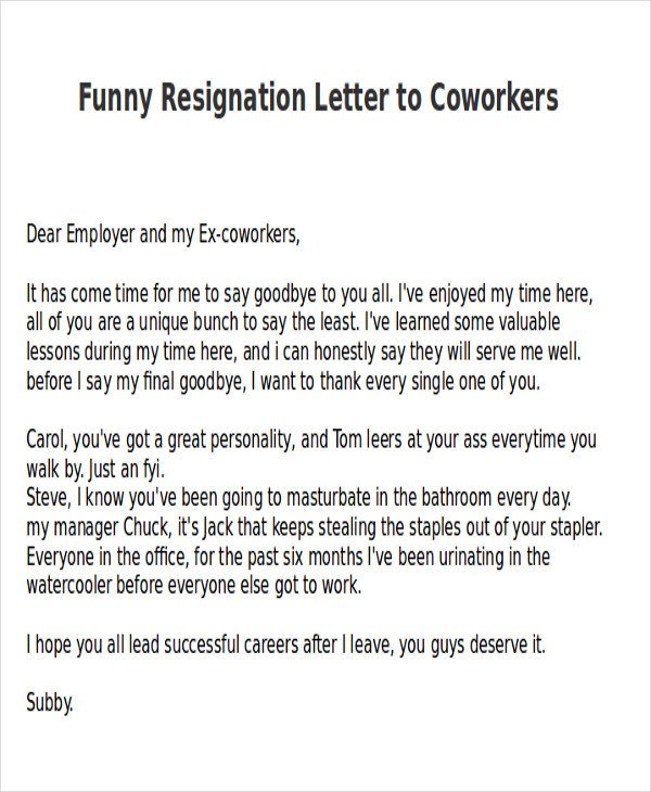 Sample Funny Resignation Letter 6 Examples in PDF Word
