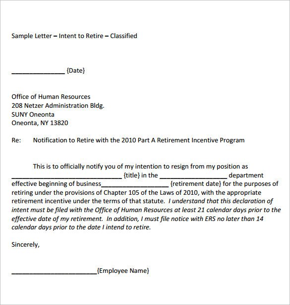 Download Formal Retirement Letter Template free