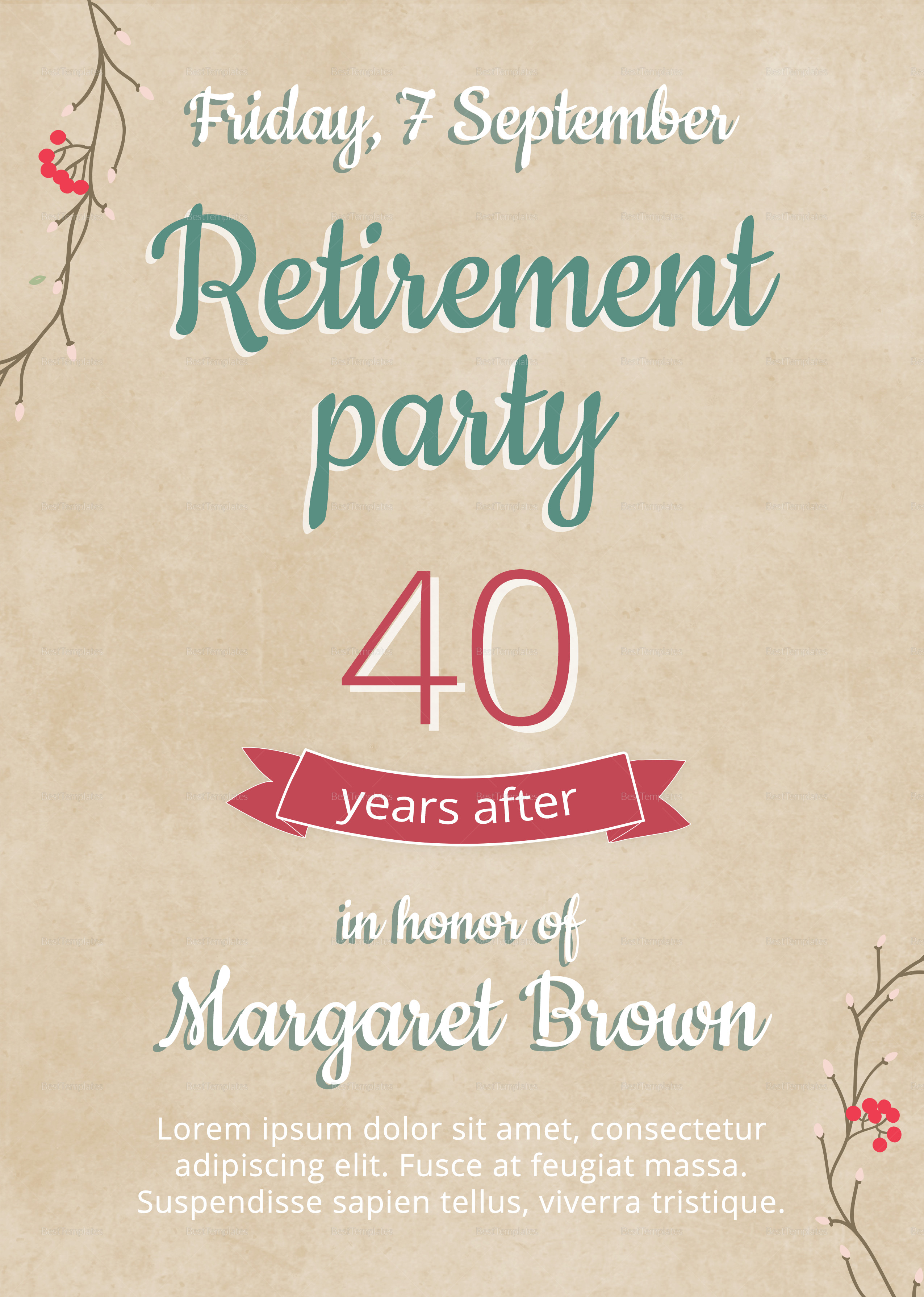 Retirement Party Flyer Design Template in PSD Word