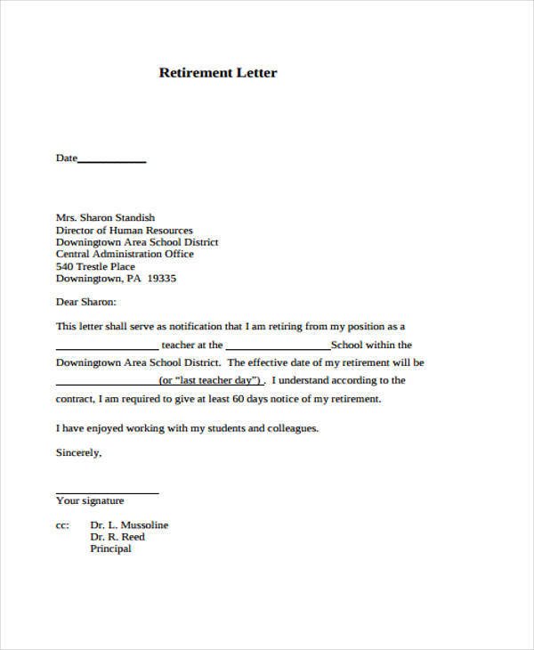 6 Retirement Resignation Letter Samples and Templates