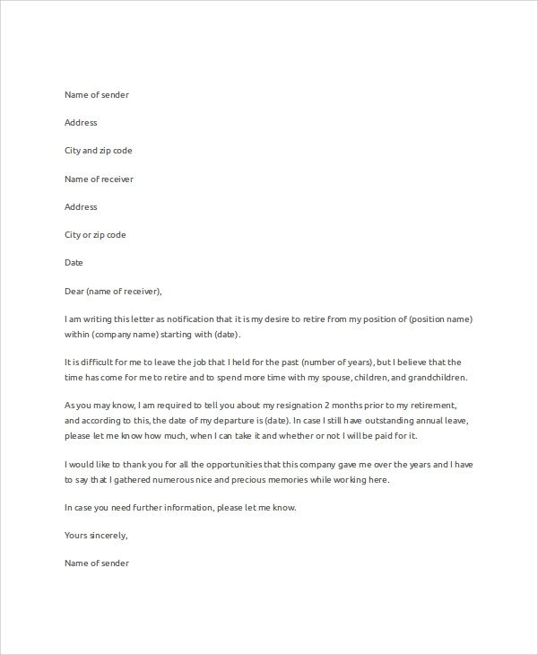 Sample Letter of Resignation 7 Examples in Word PDF